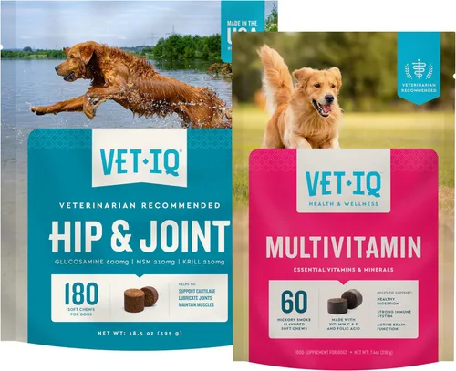 Miniatura 9 de VetIQ Suplemento de glucosamina para cadera y articulaciones para perros, 60 masticables suaves, suplemento de apoyo articular con MSM y krill
