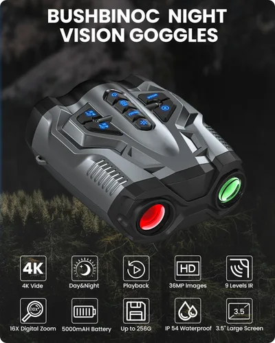 Miniatura 2 de Gafas de visión nocturna 4K, binoculares de visión nocturna mejorados con batería recargable de 5000mAh - Visión nocturna digital 16X de 9 Gris