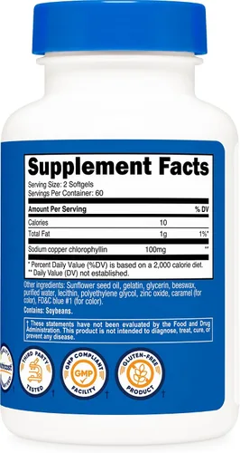 Miniatura 4 de Nutricost Clorofila (100 mg) 120 cápsulas blandas - Sin gluten, 60 porciones