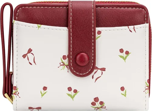 Miniatura 21 de BIAOTIE - Cartera para mujer con flores bonitas, con bloqueo RFID, tarjetero para tarjetas de crédito, monedero pequeño de dos pliegues