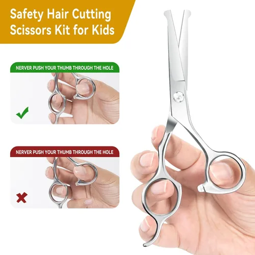 Miniatura 6 de Kit profesional de tijeras de corte de pelo para niños, puntas redondeadas, tijeras de corte de pelo de peluquería (6.1 pulgadas) y tijeras de corte