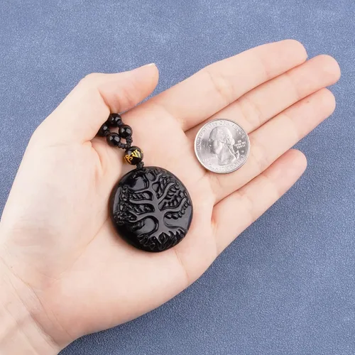 Miniatura 5 de VIKCAUX Collar de obsidiana negra con dije de protección con cadena de cuentas extendida de cristal curativo para hombres y mujeres, Cristal