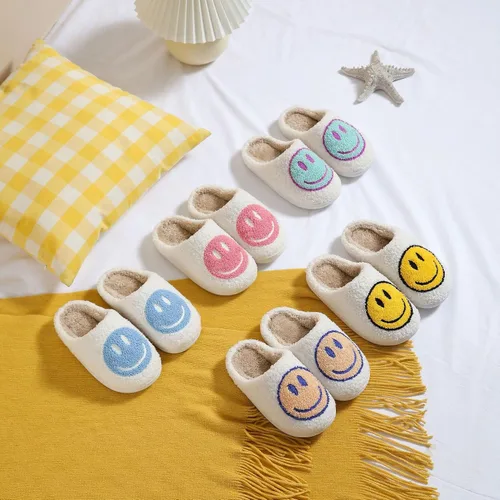 Miniatura 7 de Pantuflas de cara sonriente para niños y niñas, cómodas, cálidas, de felpa para invierno, interiores y exteriores, suaves, antideslizantes