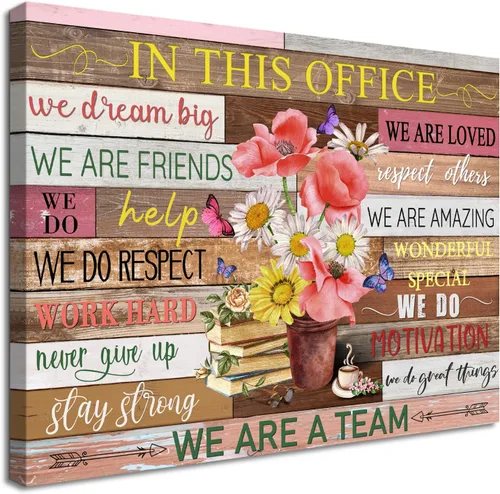 SOOTHAN Arte de pared motivacional estético para oficina, mujeres, frases inspiradoras, lienzo, flores rústicas, libros, cuadro enmarcado,