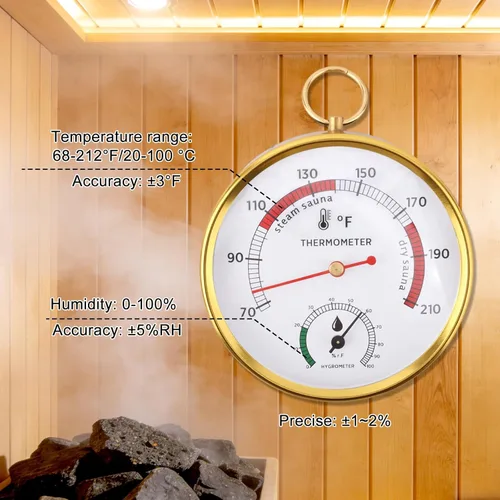 Miniatura 3 de Penitue Termómetro higrómetro de sauna, montado en la pared, medidor de temperatura y humedad 2 en 1 para sauna Fahrenheit, accesorios de sala