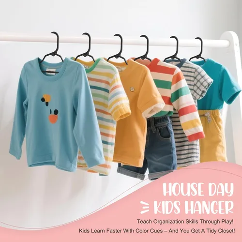 Miniatura 9 de HOUSE DAY Perchas de plástico para bebé, paquete de 20, perchas de plástico duradero para ropa de bebé, perchas delgadas y compactas para niños
