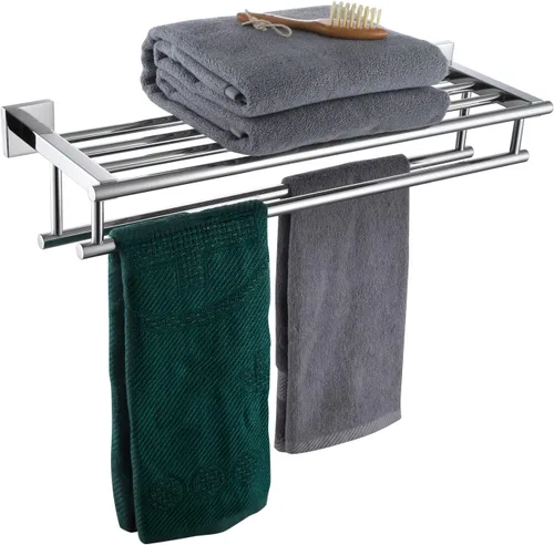 Miniatura 12 de KOKOSIRI Estante para Toallas de Baño, Porta Toallas de 32 Pulgadas con Barras de Toallas Dobles Montado en Pared, Acero Inoxidable Pulido Cromado