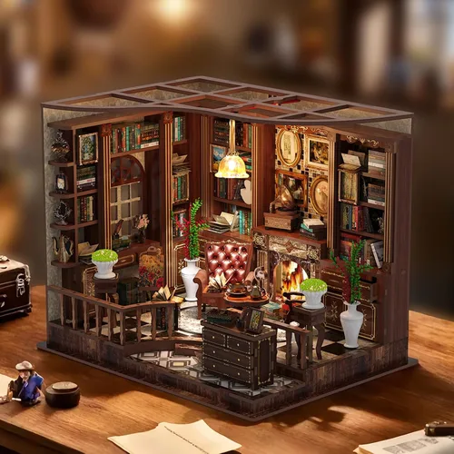 Miniatura 16 de Kit de rincón de libros, casa en miniatura de madera 3D Biblioteca de rimas antiguas para decoración de estanterías, manualidades relajantes