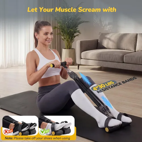 Miniatura 3 de Bandas de resistencia mejoradas para pedal de pie con asas, 4 bandas de resistencia ajustables para abdomen, cintura, brazo, núcleo/ABS