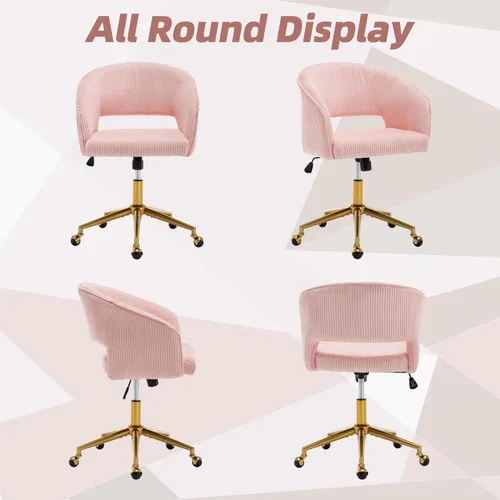 Miniatura 65 de ABET Silla de escritorio con ruedas, silla de oficina en casa de terciopelo, silla giratoria con base dorada, sillas acentuadas modernas tapizadas
