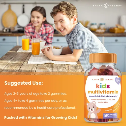 Miniatura 3 de NutraChamps Gomitas multivitamínicas para niños 120 vitaminas gomosas sin azúcar para niños Veganas y sin OMG Fresa, maracuyá, melocotón