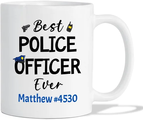 Miniatura 15 de Taza de café personalizada con nombre de oficial de policía en progreso, con nombre de oficial de policía estudiantil, taza de cerámica blanca