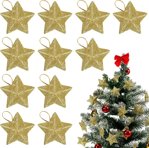Miniatura 9 de MAGICLULU Adornos de estrella con brillantina dorada, 30 piezas, mini colgantes de estrella para árbol de Navidad, para manualidades DIY, 4.8 x 4.8
