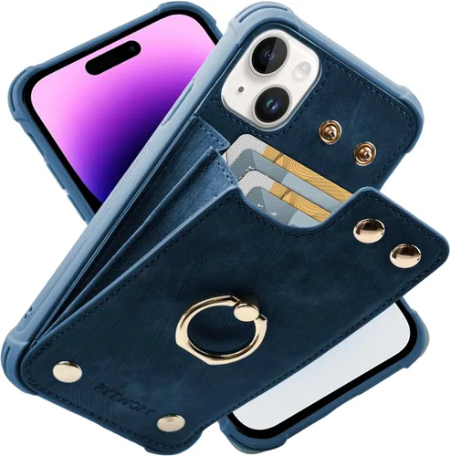 Miniatura 32 de Funda tipo cartera compatible con iPhone XR/10R con tarjetero de crédito, funda protectora de cuero a prueba de golpes compatible con anillo