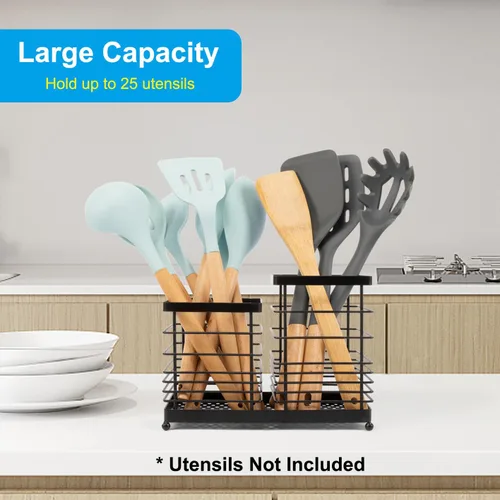 Miniatura 3 de RedCall Soporte para utensilios para encimera, soporte de cocina de acero inoxidable, soporte para espátula de cuchara 2 en 1 para encimera