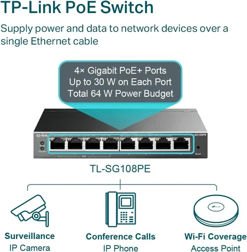 Miniatura 4 de TP-Link TL-SG108PE Conmutador PoE Gigabit de 8 puertos Gigabit gestionado por la red fácil Ethernet inteligente
