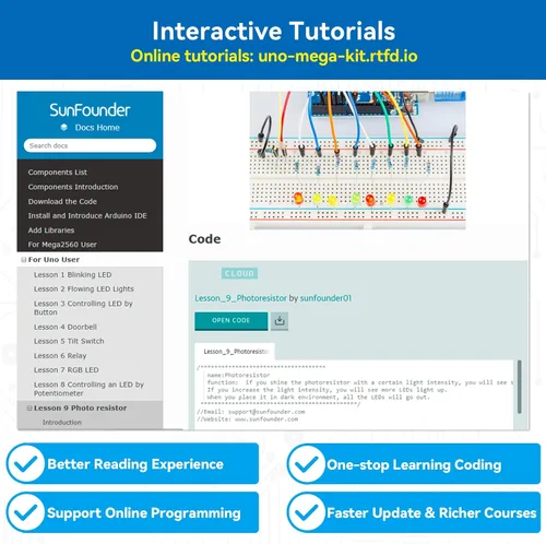 Miniatura 3 de SunFounder Kit de inicio completo de proyecto compatible con Arduino UNO R3 Arduino IDE/Scratch Coding con 42 tutoriales detallados en línea