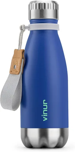 Miniatura 11 de VINUR Botella de agua para niños, 9 onzas, acero inoxidable, doble pared, aislada al vacío, botella de agua para la escuela, frasco en forma de cola
