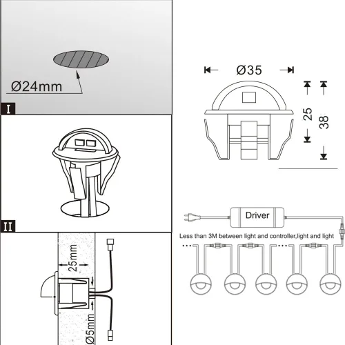 Miniatura 6 de FVTLED juego de luces para escalera, bajo voltaje y resistente al agua IP65 para exteriores con forma de media luna 1-2/5 pulgadas. Luces LED