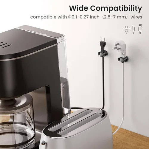 Miniatura 7 de Clips para cables, paquete de 8 organizadores de cables [cable suave ajustable] organizadores de cables adhesivos para cables, cargador USB