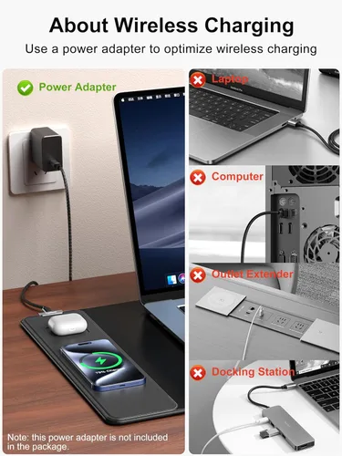 Miniatura 7 de TopMade Alfombrilla de mouse de carga inalámbrica, alfombrilla de mouse impermeable para juegos con superficie ultra suave, base antideslizante