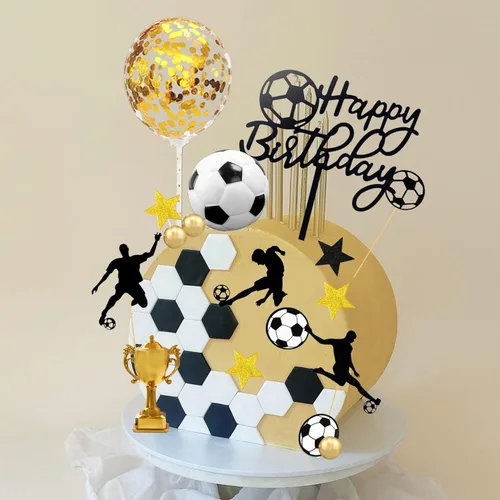 Miniatura 5 de 28 piezas Decoración de pastel de fútbol con jugador de fútbol de pelota de fútbol para fiesta de cumpleaños de fútbol, suministros de fiesta