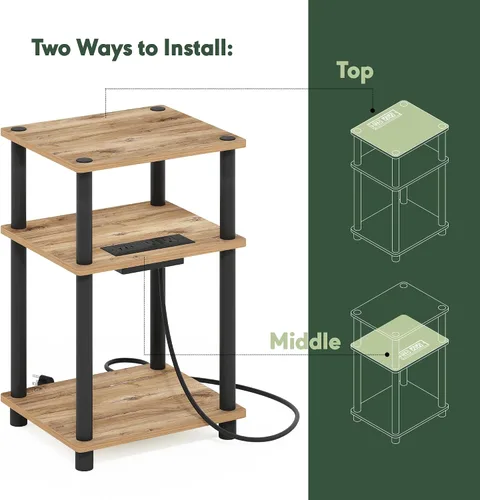 Miniatura 7 de Furinno Just Mesa auxiliar de 3 niveles con puerto de carga USB y tipo C con almacenamiento abierto, 11.42 pulgadas de ancho x 8.82 pulgadas de alto