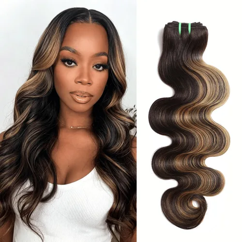 Paquetes de Cabello Humano 13A Doble Extraído FB/27 Ondas del Cuerpo Color Rubio con Mechas, Rubio Miel con Negro Paquete Individual Cabello Humano