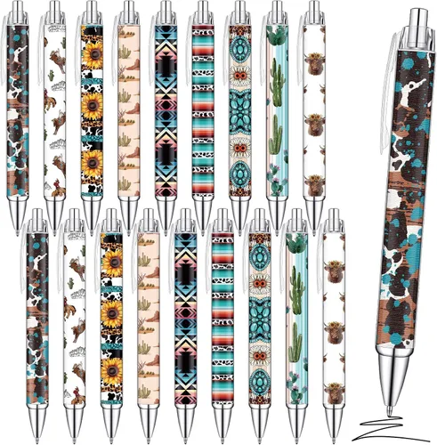 Miniatura 7 de Colarr 24 bolígrafos de gel retráctiles negros con estampado a granel, regalos de fiesta de vaquero occidental, suministros de oficina para regalos