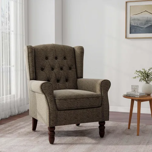 Miniatura 42 de Silla decorativa, sillón tapizado con respaldo alto con esponja de alta resistencia y patas de madera, sillas individuales modernas y cómodas de Un