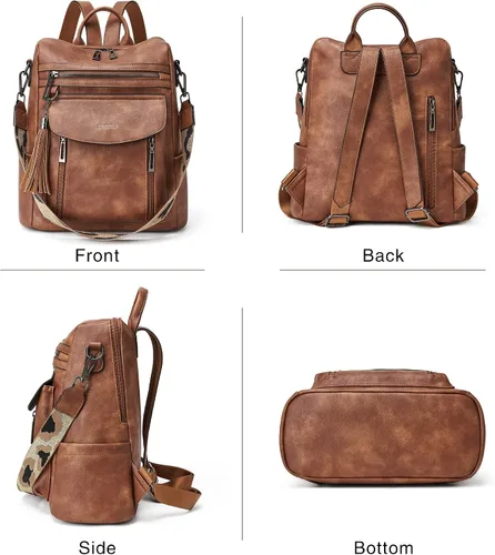 Miniatura 3 de Shrrie - Mochila de cuero para mujer, bolso de moda, mochila de cuero para mujer, mochila de viaje de diseñador, bolso de hombro convertible
