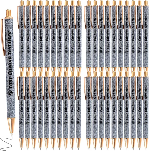 Miniatura 27 de 10 bolígrafos personalizados con purpurina, bolígrafos impresos personalizados a granel, bolígrafos retráctiles de tinta negra para graduación