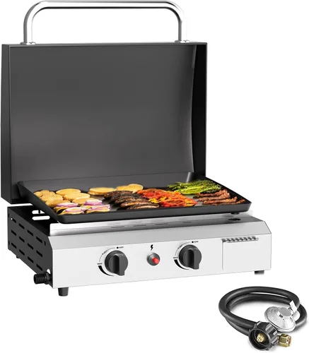 Miniatura 17 de SKOK Parrilla de gas de 3 quemadores con campana, parrilla de propano para exteriores de 25.6 pulgadas, parrilla de gas portátil con parte superior