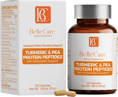 BELLECARE Suplemento de cúrcuma de 780 mg con pimienta negra, vitamina C, té verde y péptidos de guisantes, apoyo antioxidante para la salud y el