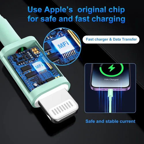 Miniatura 3 de Cargador para iPhone de carga rápida, [certificado MFi] Cargador de pared USB C de 20 W con cable USB C a Lightning de 6 pies, cable de carga rápida