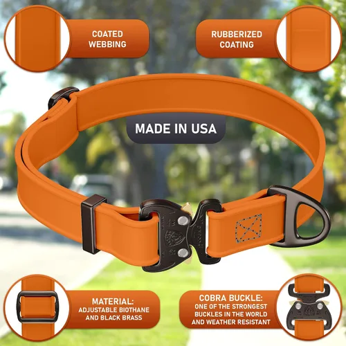 Miniatura 2 de Biothane - Collar de perro con hebilla de cobra, fabricado en Estados Unidos, etiqueta de identificación con código QR, collares de perro ajustables