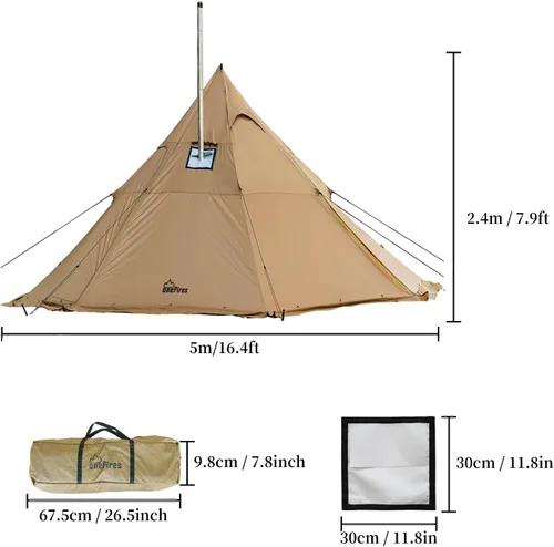 Miniatura 6 de Tienda Caliente con Toma para Estufa Onefires Tienda de Campaña Grande Tipo Tipi para Acampar en Familia al Aire Libre 4-8 Personas with Stove Jack