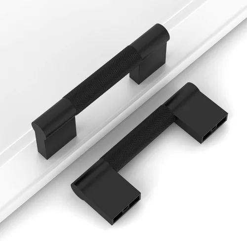 Paquete de 10 tiradores de gabinete de cocina negro mate de 3 pulgadas (2.992 in), tiradores de gabinete moleteados de color negro para armario
