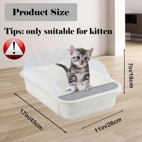 Miniatura 4 de kathson Caja de arena abierta para gatos con lado alto, bandeja de arena para gatos antisalpicaduras, inodoro para gatitos con cuchara de tamizar