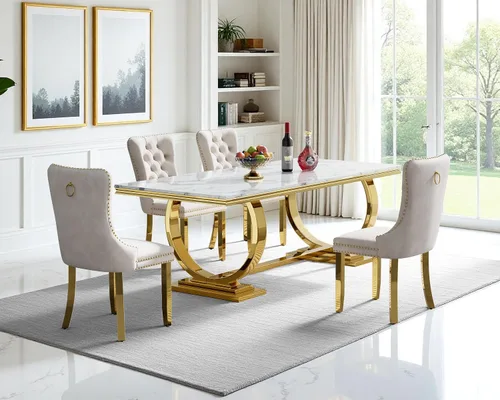 Miniatura 23 de Juego de mesa de comedor de mármol sintético, 7 piezas, juego de mesa de cocina y comedor para 6, mesa de comedor rectangular blanca de 70 pulgadas