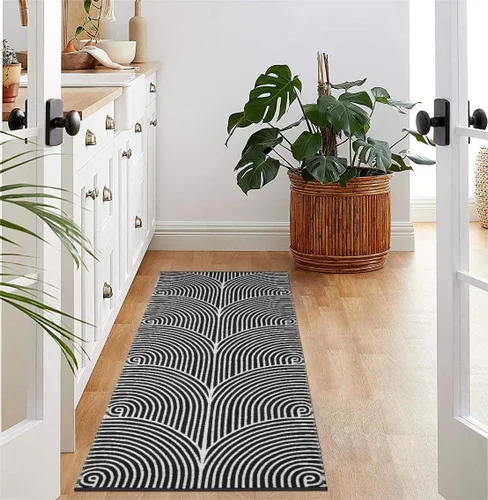 Miniatura 7 de Tiffasea Alfombra de Pasillo Lavable 2' x 5', Alfombra de Pasillo de Cocina Tejida de Algodón Alfombra de Entrada Negra y Blanca Interior/Exterior