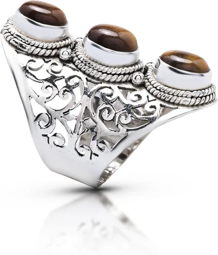 Miniatura 2 de Koral Jewelry - Anillo de encaje con diseño de ojo de tigre (3 piedras)