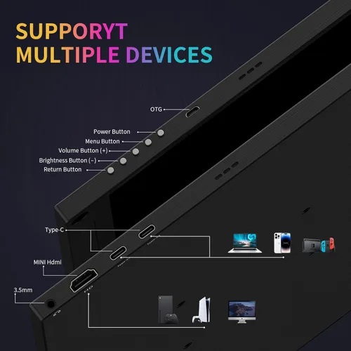 Miniatura 5 de MAGICRAVEN Monitor portátil, extensor de pantalla USB-C y HDMI, segunda pantalla para consola con altavoces integrados, funciona con PS5, Xbox