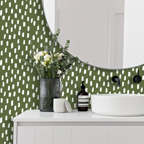 Miniatura 11 de HAOKHOME Papel tapiz para despegar y pegar, diseño de puntos modernos y bohemios, extraíble, para baño, color caramelo/blanco, papel de contacto