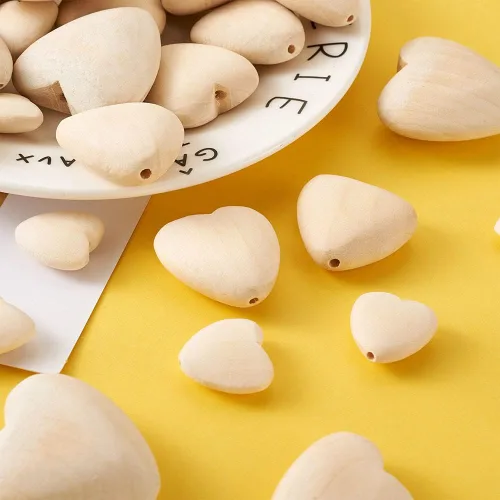 Miniatura 7 de KISSITTY 60 cuentas de corazón de madera natural, 3 tamaños, forma de corazón, sin pintar, cuentas espaciadoras de madera con agujero de 0.079
