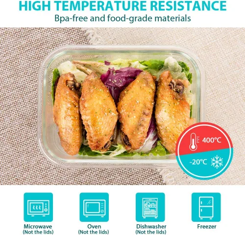 Miniatura 3 de Bayco Contenedores de vidrio para almacenamiento de alimentos con tapas, 24 piezas, preparación de comidas, cajas Bento herméticas, a prueba