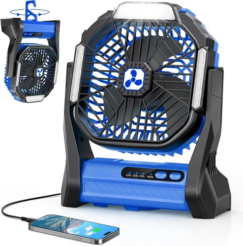 Miniatura 15 de Ventilador Portátil Recargable, 20000mAh Ventiladores Inalámbricos con Batería para Tienda de Campaña con Linterna LED, Pequeño Ventilador Exterior