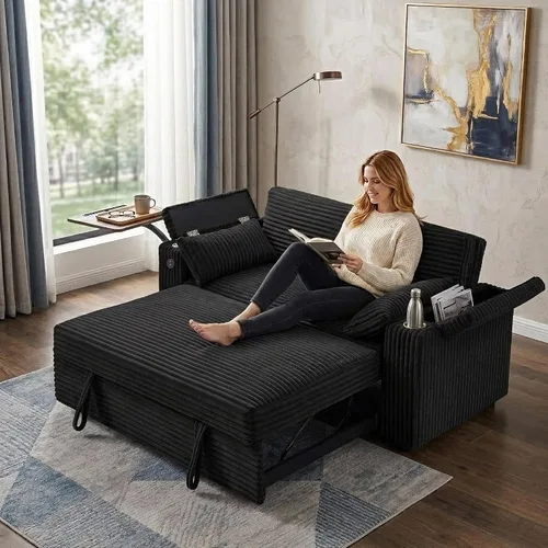 Miniatura 12 de Auvsoce - Sofá cama biplaza de 65 pulgadas, sofá convertible para sala de estar, sofá para RV con respaldo ajustable, chaise longue, mesa lateral