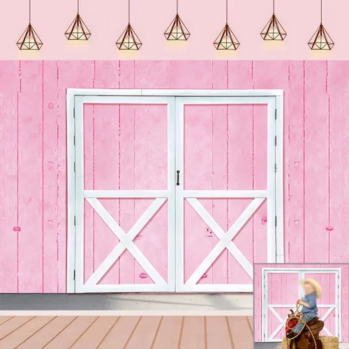 Fondo de fotografía de puerta de madera de granero rosa de 5 x 3 pies, tema de granja occidental, vaquero occidental, decoración de fiesta de