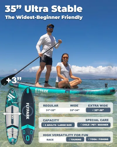 Miniatura 3 de Flypark 10'8/11'x35'' Fishing&Family Stable Inflatable Paddle Boards, Extra Wide SUP Paddleboard Inflatable, 430lb/3 People, Stand Up Paddle Board